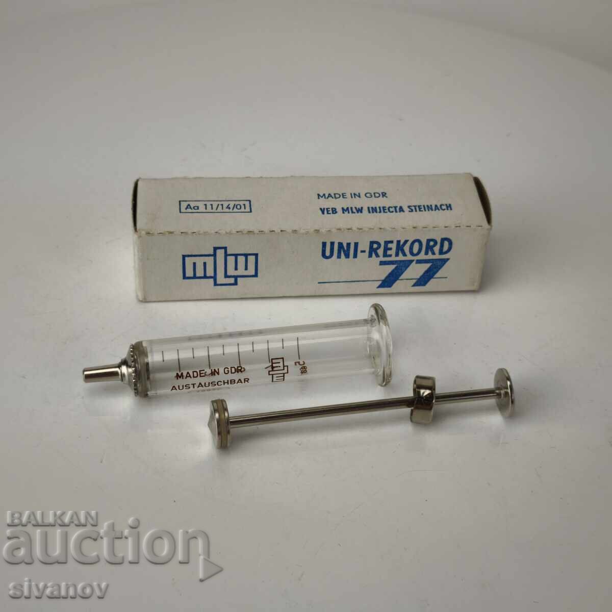 Seringă veche de sticlă 5cc MLW Injecta Steinach #6087 - 6