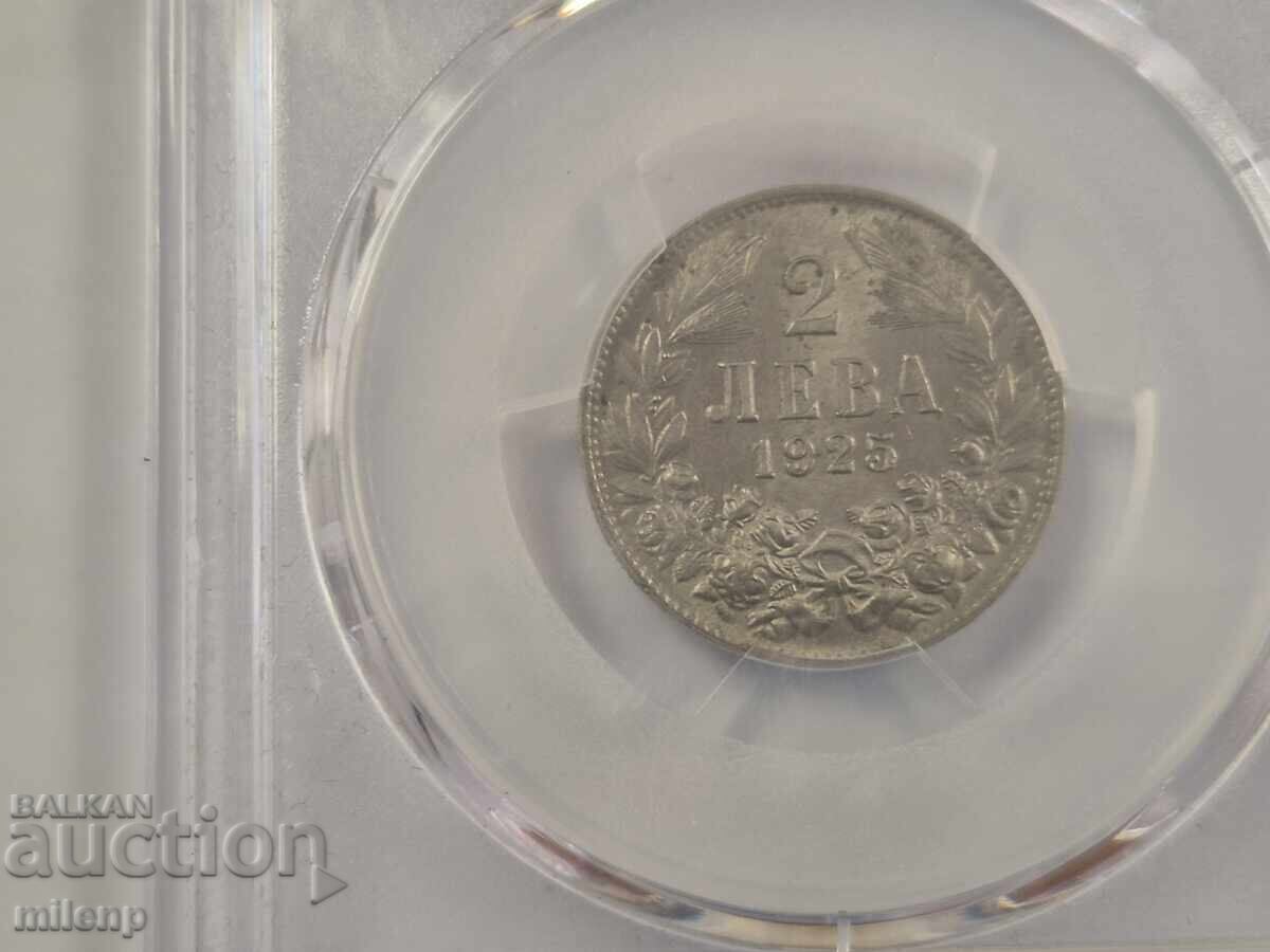 PCGS MS64 2 Leva 1925 Brussels - 7 PCGS MS64 2 Leva 1925 Brussels - 7