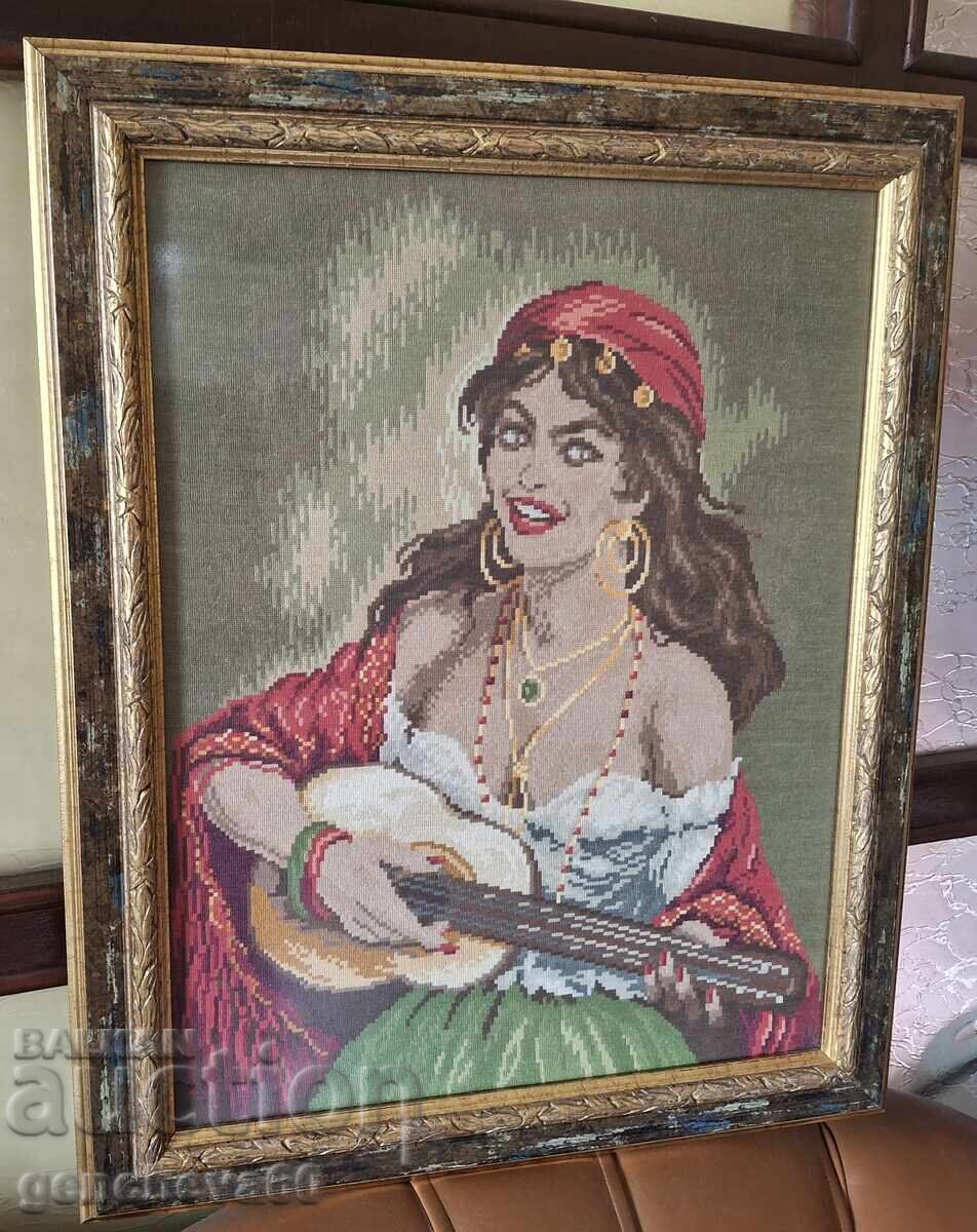 Goblén mare superb „Țigancă cu chitară”