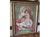 Goblén mare superb „Țigancă cu chitară”