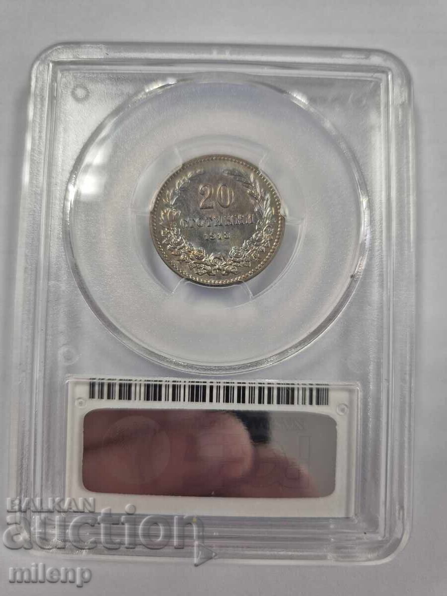 Licitație PCGS MS63 20 stotinki 1913 cu patină superbă colorată