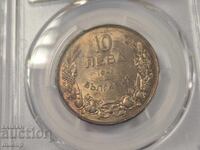 PCGS MS64 10 λέβα 1943 χρωματισμένη πατίνα