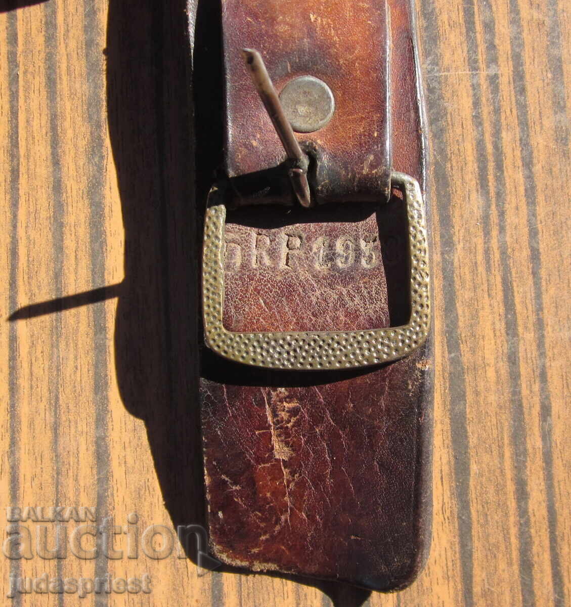 Centură militară din piele germană WW2 cu cataramă marcată - 6 Centură militară din piele germană WW2 cu cataramă marcată - 6