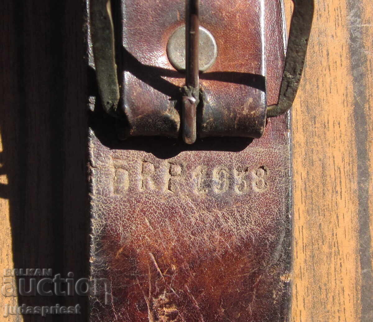 Centură militară din piele germană WW2 cu cataramă marcată - 7 Centură militară din piele germană WW2 cu cataramă marcată - 7