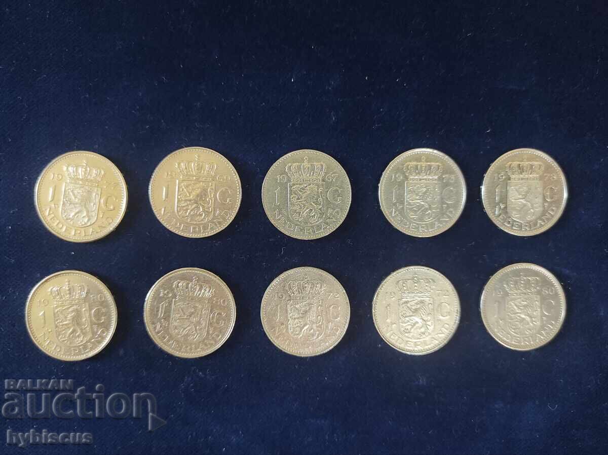 10x 1 ολλανδικό γκίλντερ 1967-1980 με τιμή 8.00 BGN | € 4.09