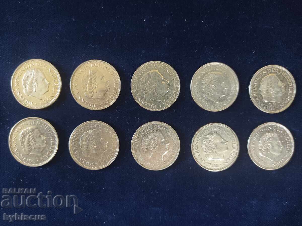 10x 1 ολλανδικό γκίλντερ 1967-1980