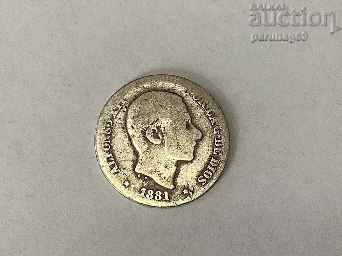 Filipine - Spania 10 centimos 1881 - Argint 0.835 cu preț 32.00 BGN | € 16.36