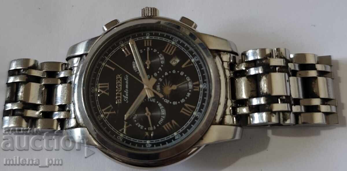 Ανδρικό αυτόματο ρολόι με φάσεις της σελήνης - Binger με τιμή 159.99 BGN | € 81.80