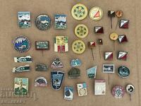Lot of 37 badges/pins: tourism, orienteering, huts, shelters