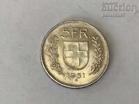 Ελβετία 5 φράγκα 1951 - Ασήμι 0.835