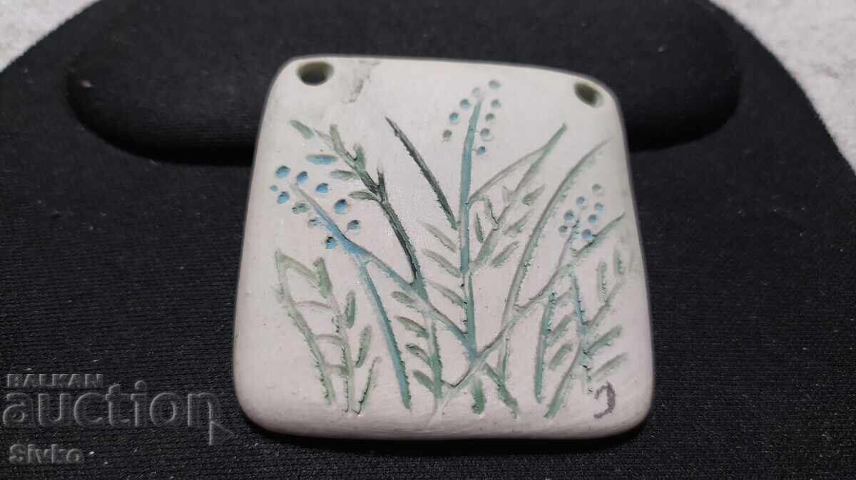 Pendant modeled and painted ceramic - handmade
