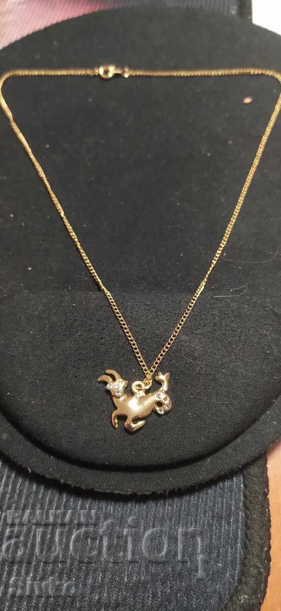Capricorn Necklace, gold plated, stones
