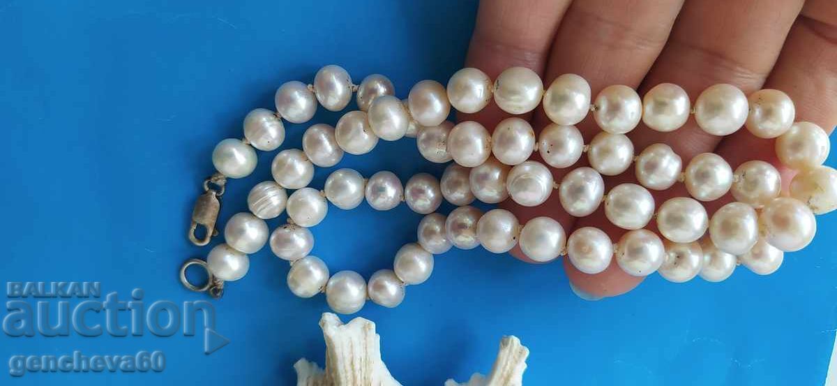 Wonderful antique necklace made of natural large white pearls - 5