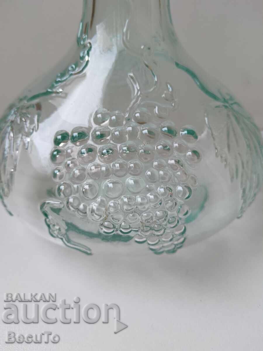 Pressed glass carafe and glasses on a stand with embossed fruit - 6 Pressed glass carafe and glasses on a stand with embossed fruit - 6