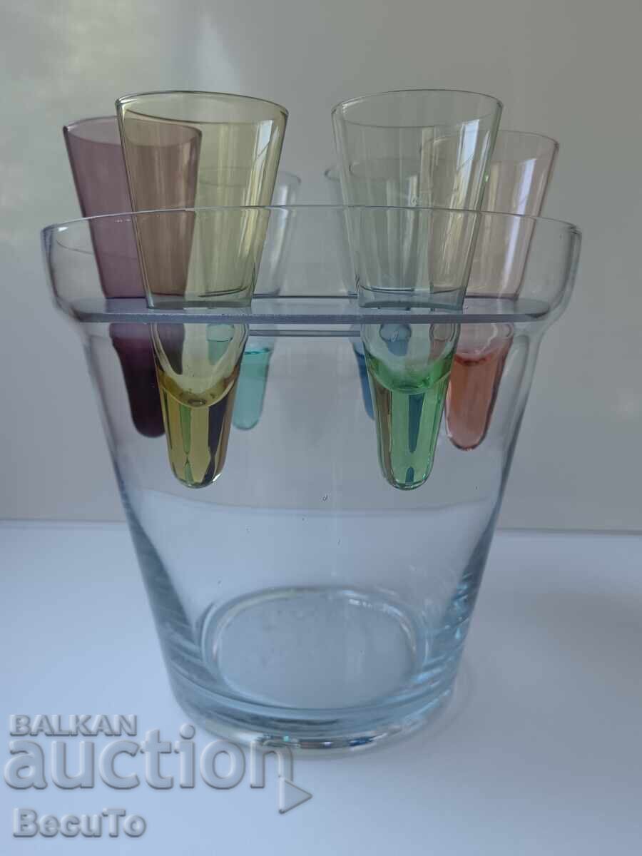 6 τμχ. ποτήρια απεριτίφ + παγοθήκη, Γαλλία, όλα άψογα με τιμή 80.00 BGN | € 40.90