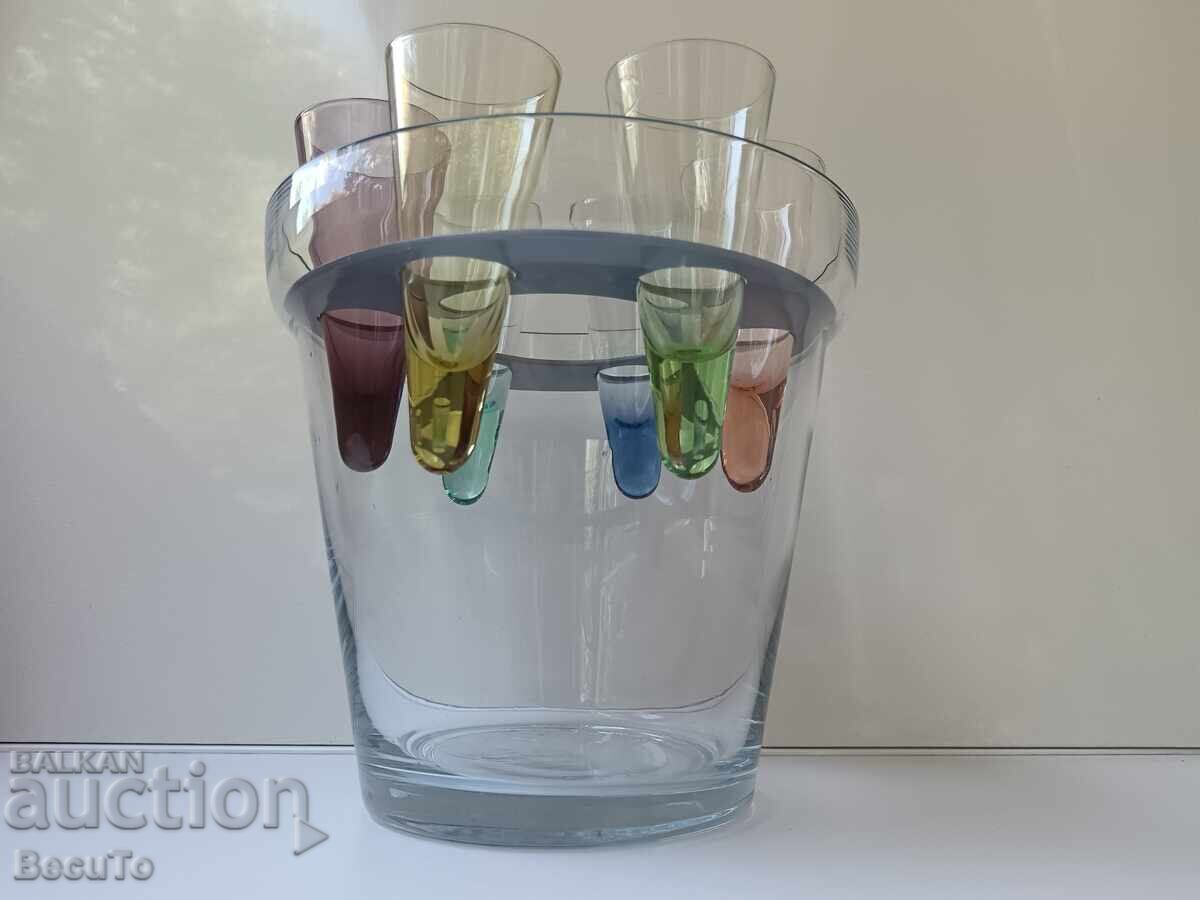 Δημοπρασία 6 τμχ. ποτήρια απεριτίφ + παγοθήκη, Γαλλία, όλα άψογα