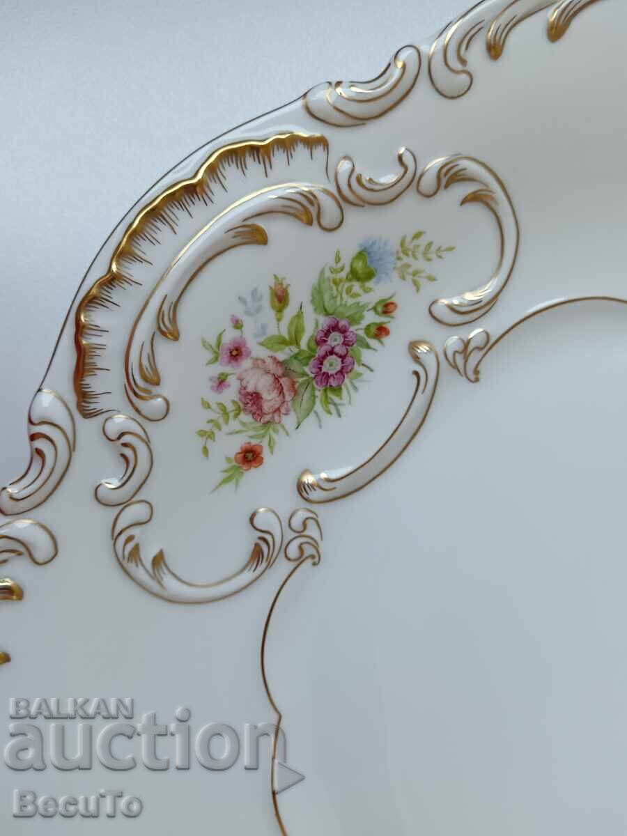 Παράδοση Πορσελάνινο πιάτο Hutschenreuther από 1970, λουλούδια και χρυσός