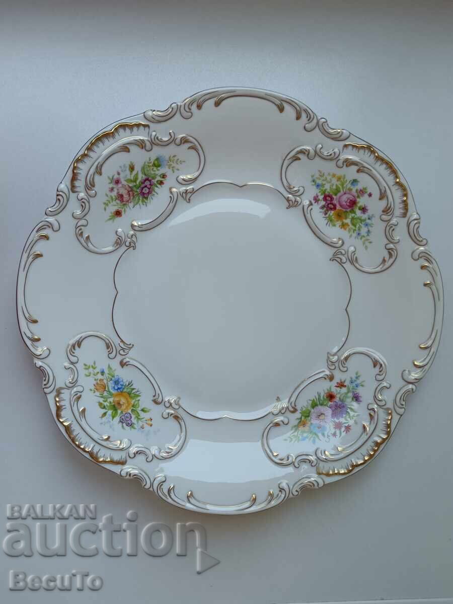 Πορσελάνινο πιάτο Hutschenreuther από 1970, λουλούδια και χρυσός