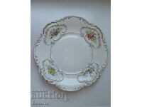 Platou din porțelan Hutschenreuther din 1970, flori și aur