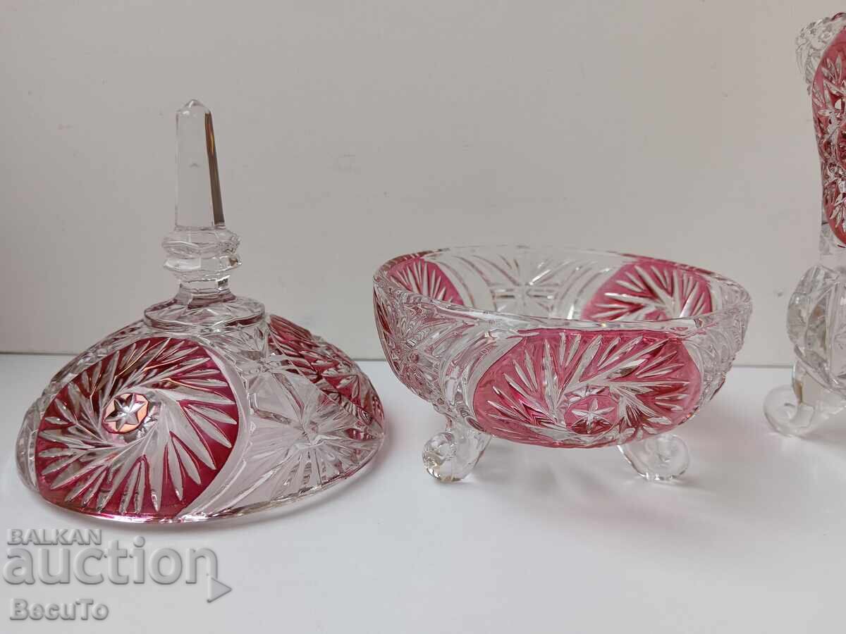Lead crystal vase and bonbonniere (sugar bowl), Anna Hutte with price 80.00 BGN | € 40.90