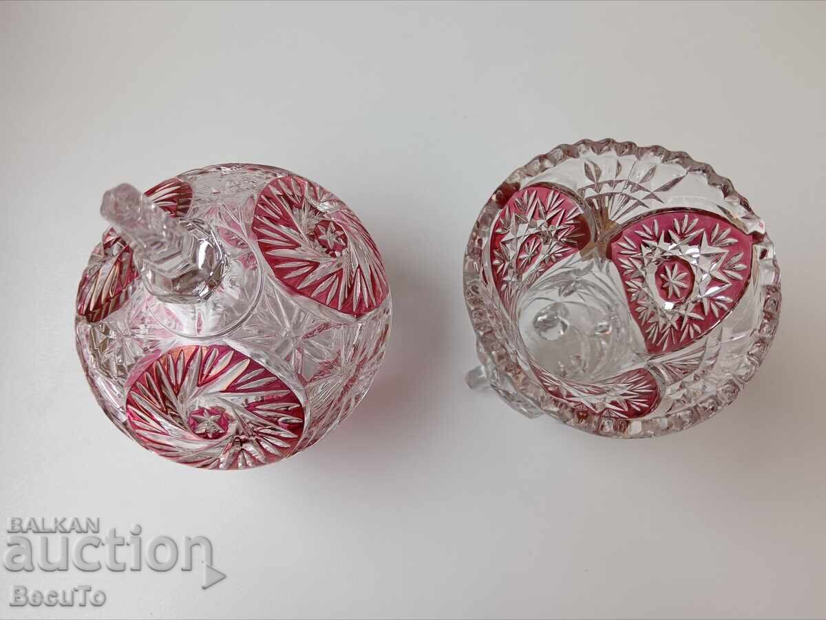 Lead crystal vase and bonbonniere (sugar bowl), Anna Hutte - 5