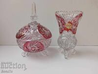 Lead crystal vase and bonbonniere (sugar bowl), Anna Hutte