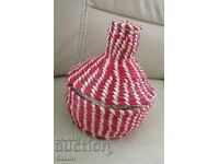 Coșuleț decorativ împletit manual cu capac din rafie, Etiopia