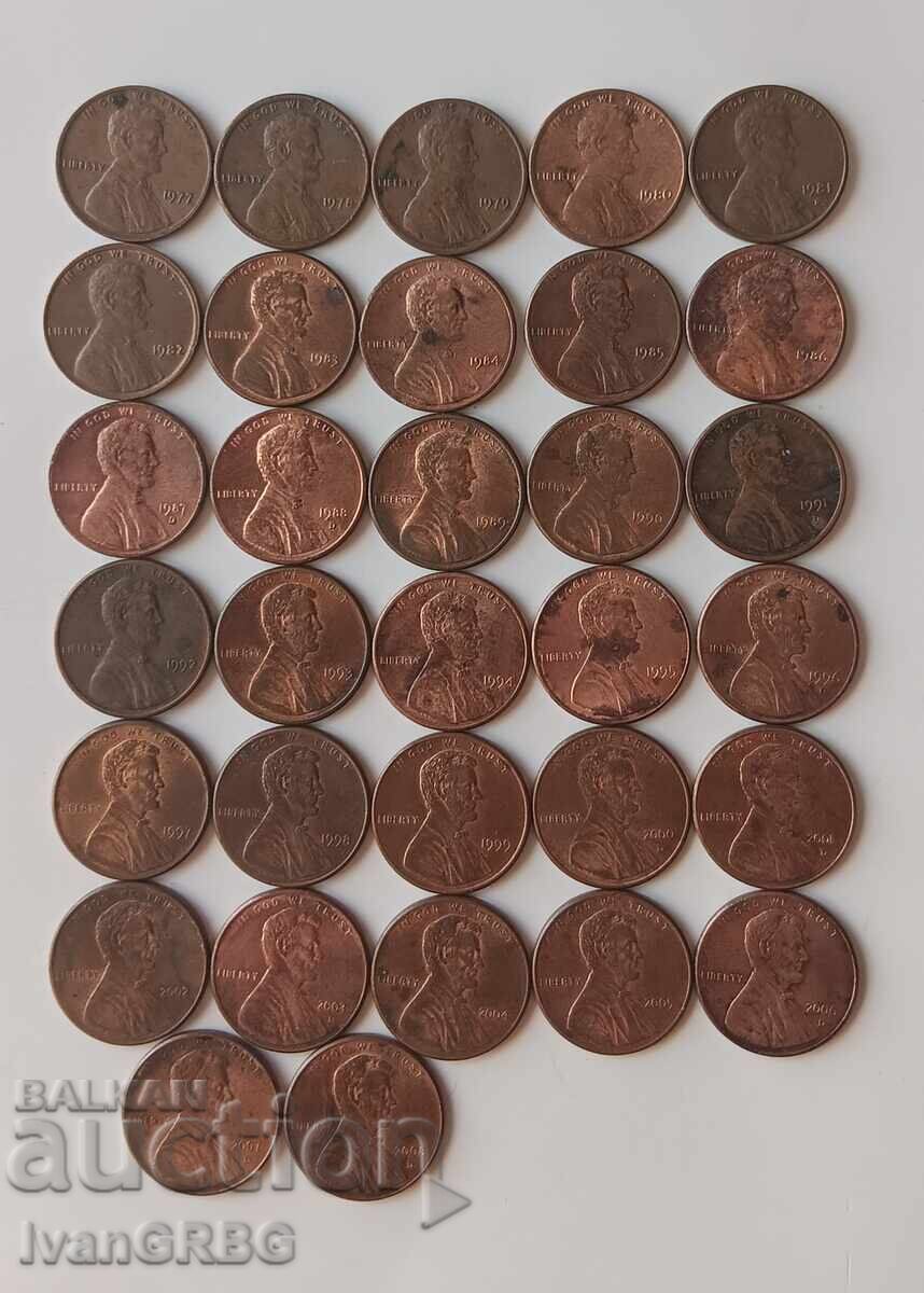 Δημοπρασία 32 νομίσματα από ΗΠΑ 1 σεντ 1977-2008 Αμερικανικά νομίσματα Συλλογή Δημοπρασία 32 νομίσματα από ΗΠΑ 1 σεντ 1977-2008 Αμερικανικά νομίσματα Συλλογή