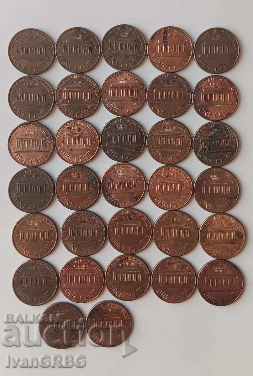 Παράδοση 32 νομίσματα από ΗΠΑ 1 σεντ 1977-2008 Αμερικανικά νομίσματα Συλλογή Παράδοση 32 νομίσματα από ΗΠΑ 1 σεντ 1977-2008 Αμερικανικά νομίσματα Συλλογή