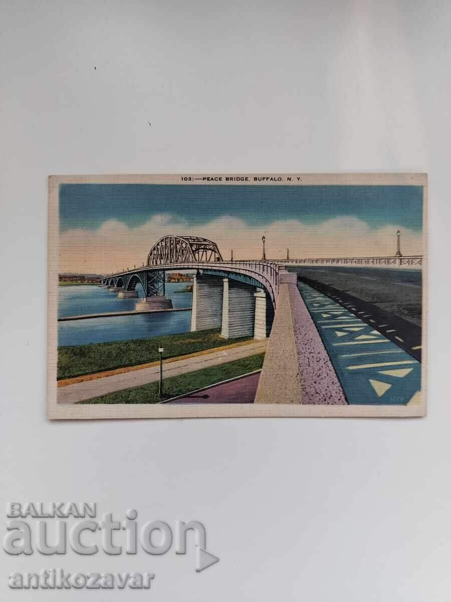 Стара пощенска картичка на Моста на мира, САЩ, 1940г. Стара пощенска картичка на Моста на мира, САЩ, 1940г.