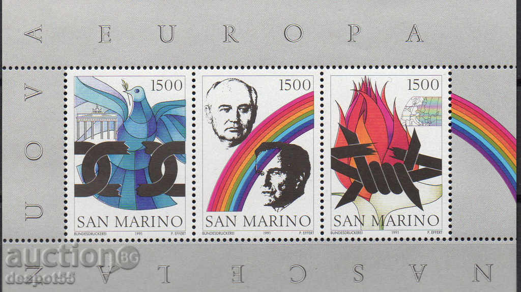 1991. San Marino. The Birth of a New Europe. Block