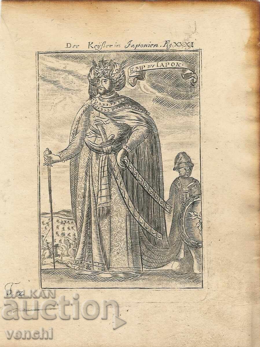 1719 - GRAVURĂ MALLET - ÎMPĂRATUL JAPONIEI - original 1719 - GRAVURĂ MALLET - ÎMPĂRATUL JAPONIEI - original