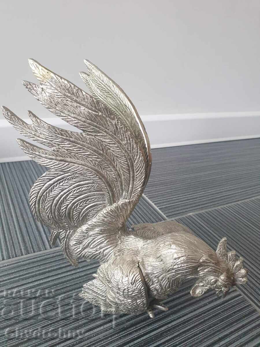 Pair of Silver-Plated Bronze Roosters / Figure of a French Fighting Rooster - 6