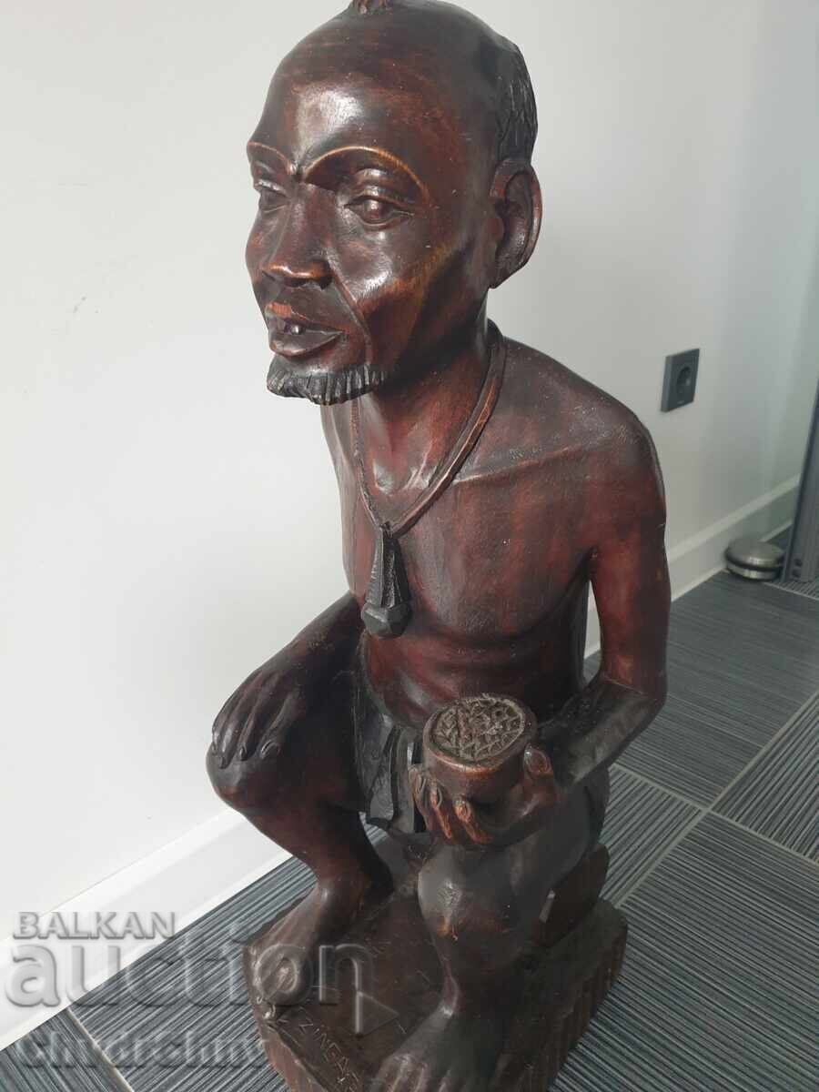 Large wooden sculpture/figure of a black person/wood carving 73cm - 11kg with price 450.00 BGN | € 230.08
