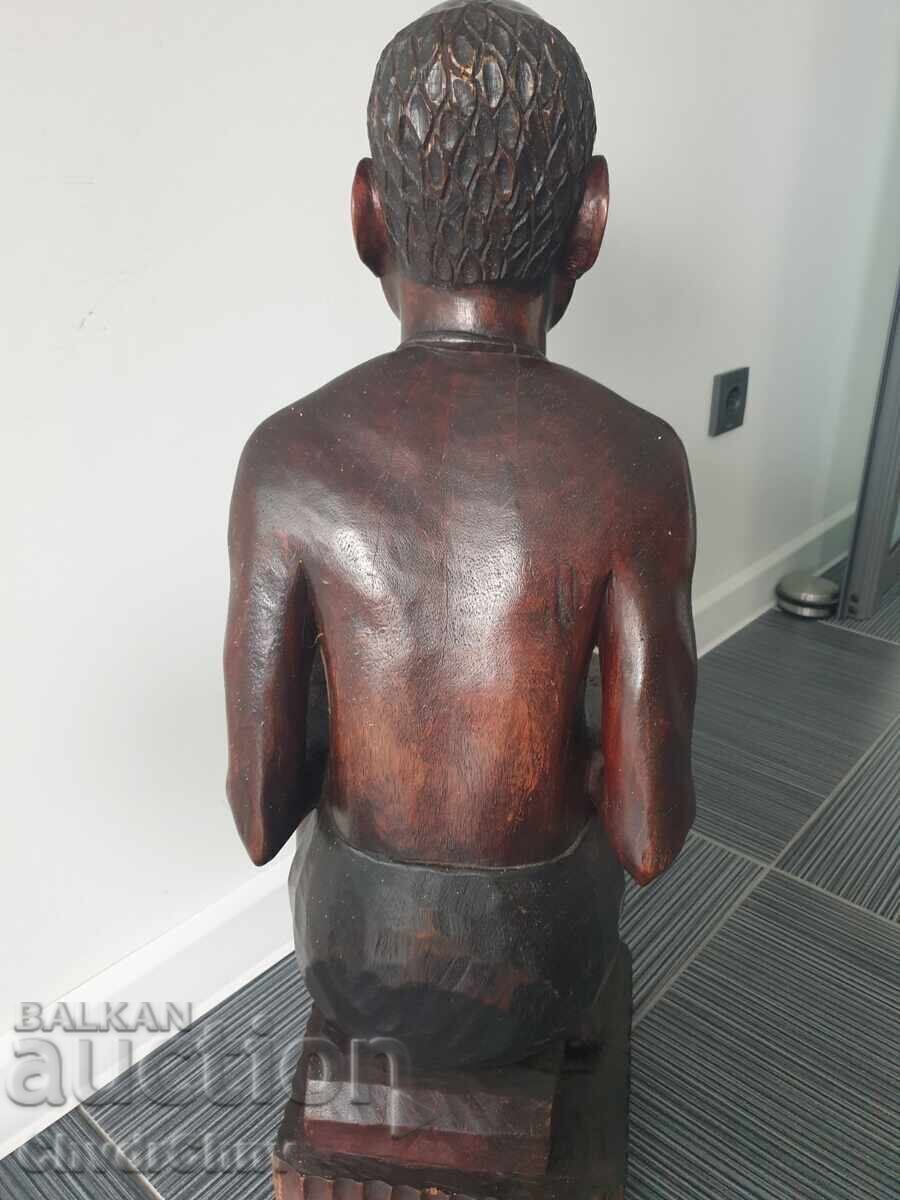 Delivery of Large wooden sculpture/figure of a black person/wood carving 73cm - 11kg