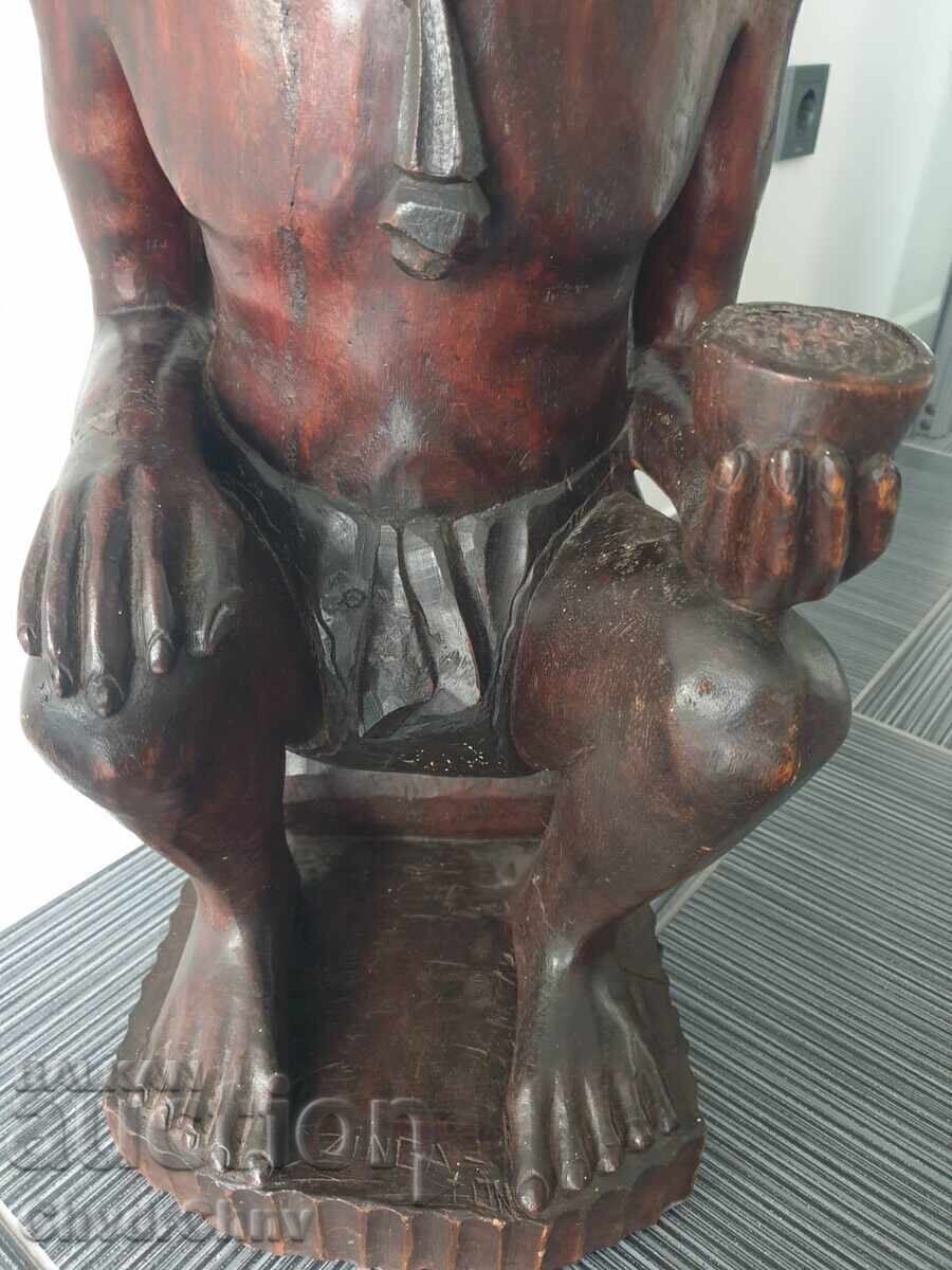 Large wooden sculpture/figure of a black person/wood carving 73cm - 11kg - 6
