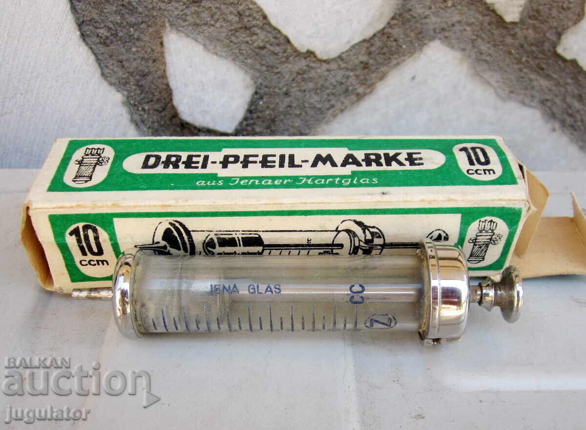 Seringă de sticlă germană WW2, nefolosită, cu cutie - 6