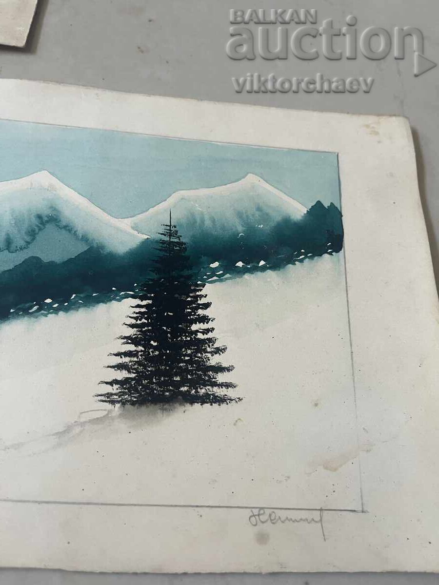 Old watercolor (2 pieces) - Mountain landscape painting with price 125.00 BGN | € 63.91