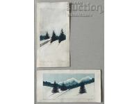 Old watercolor (2 pieces) - Mountain landscape painting