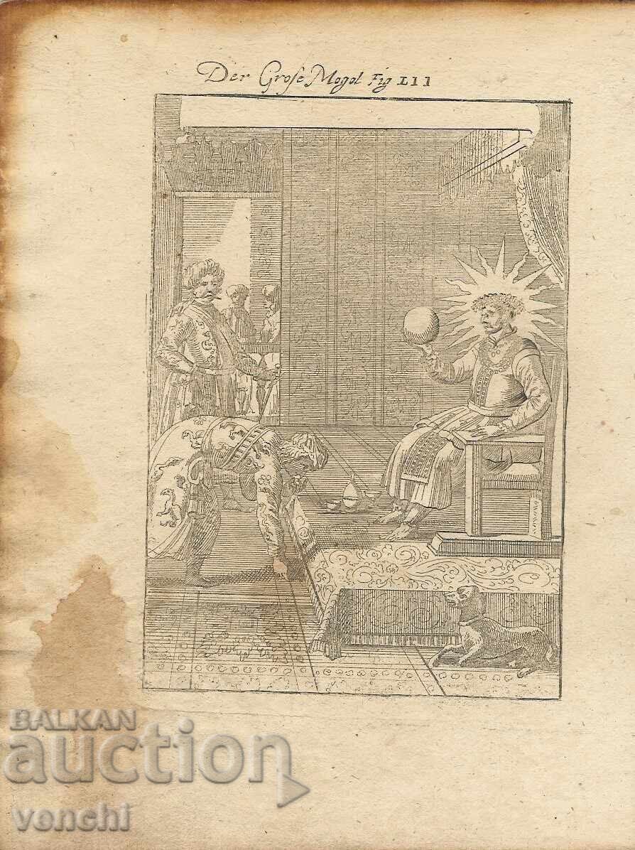 1719 - GRAVURĂ MALLET - ÎMPĂRAT MOGUL - original