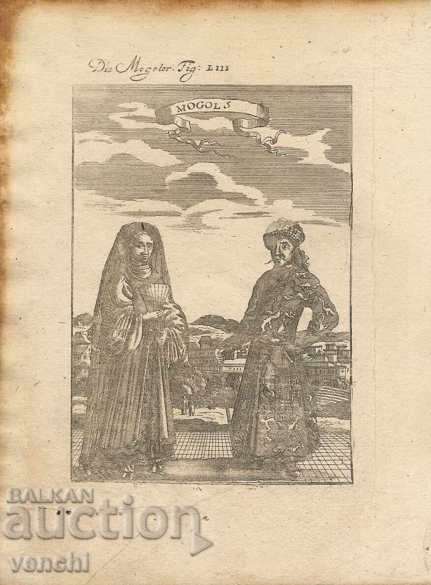 1719 - GRAVURA MALLET - LOCUITORII MOGOL - original
