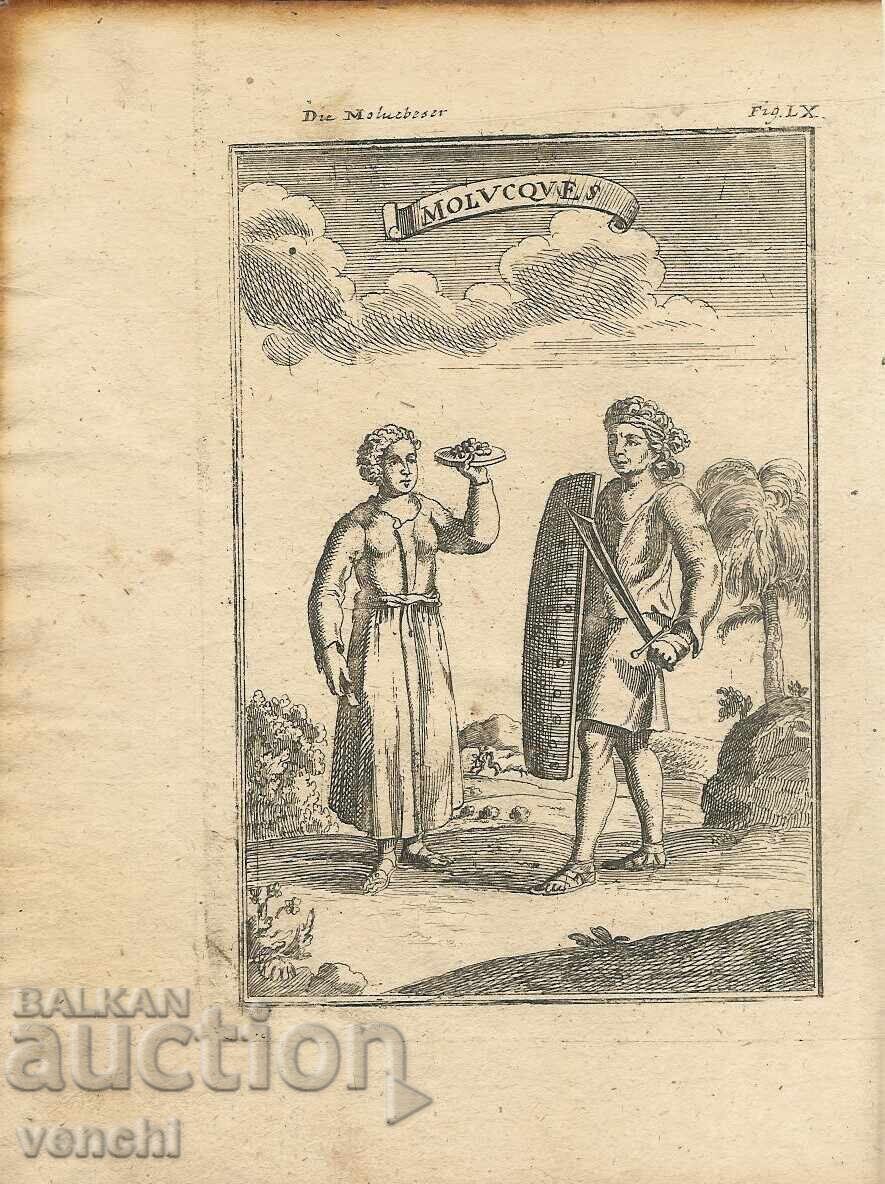 1719 - GRAVURĂ MALLET - COSTUME INDIA DE EST - original