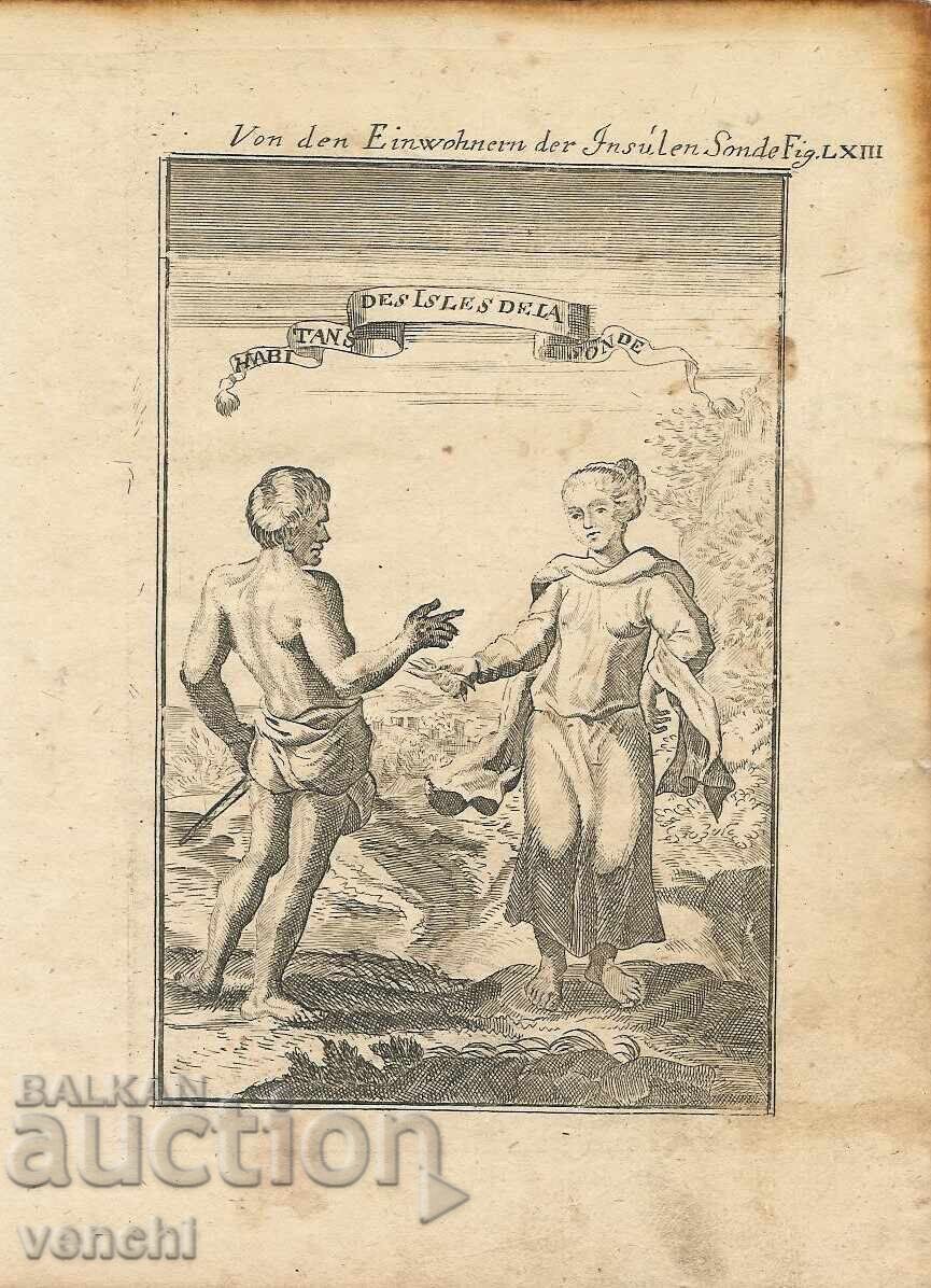 1719 - GRAVURĂ MALLET - LOCUITORI INDONEZIA - original