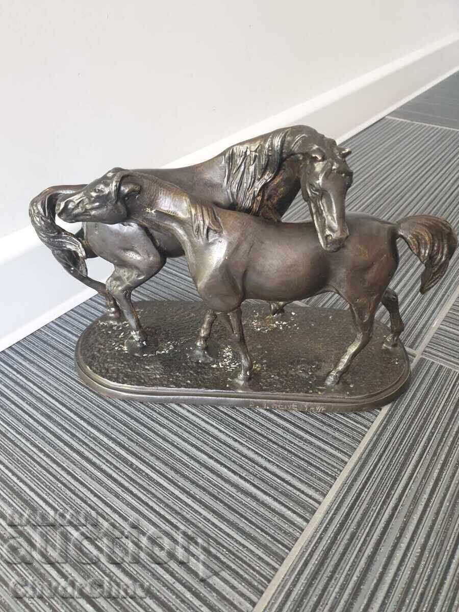 Sculptură/figură veche franceză din bronz cai/Mene statuetă