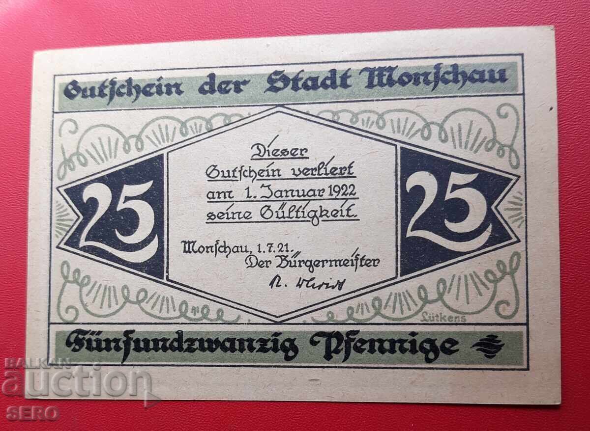 Τραπεζογραμμάτιο-Γερμανία-Β. Ρήνος-Βεστφαλία-Μονσάου-25 πφένιγκ με τιμή 2.00 BGN | € 1.02