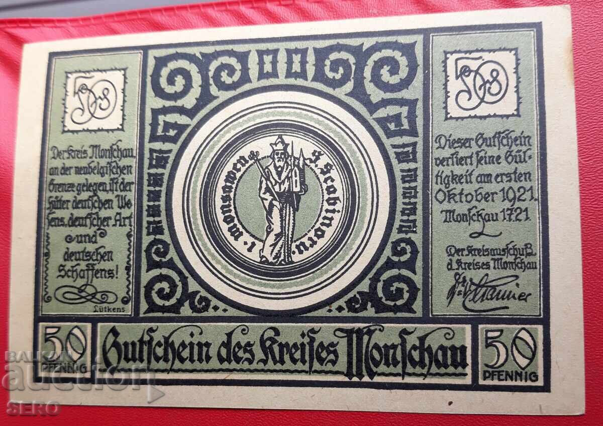 Банкнота-Германия-С.Рейн-Вестфалия-Моншау-50 пфенига с цена 2.00 лв. | € 1.02