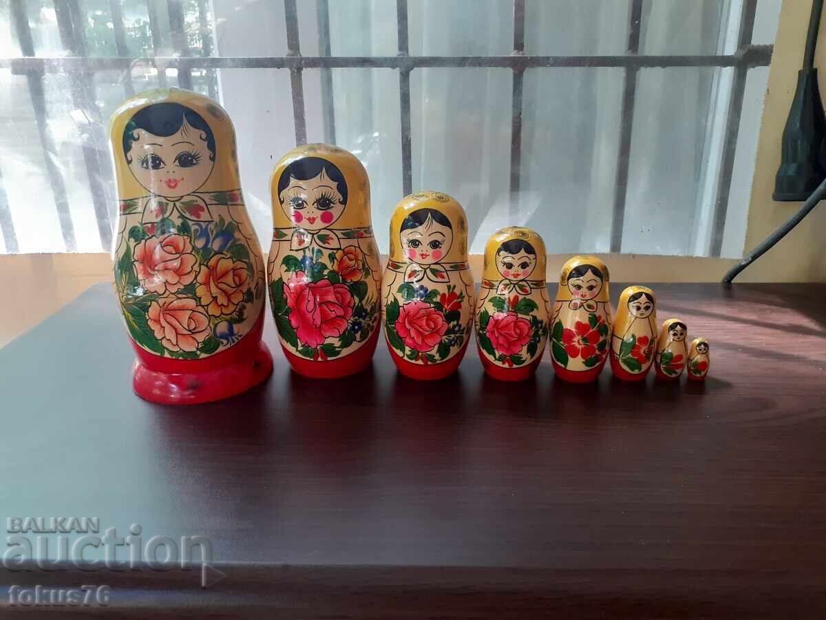 Υπέροχη παλιά ρωσική κούκλα ματριόσκα 8 σε 1 με ετικέτα Υπέροχη παλιά ρωσική κούκλα ματριόσκα 8 σε 1 με ετικέτα