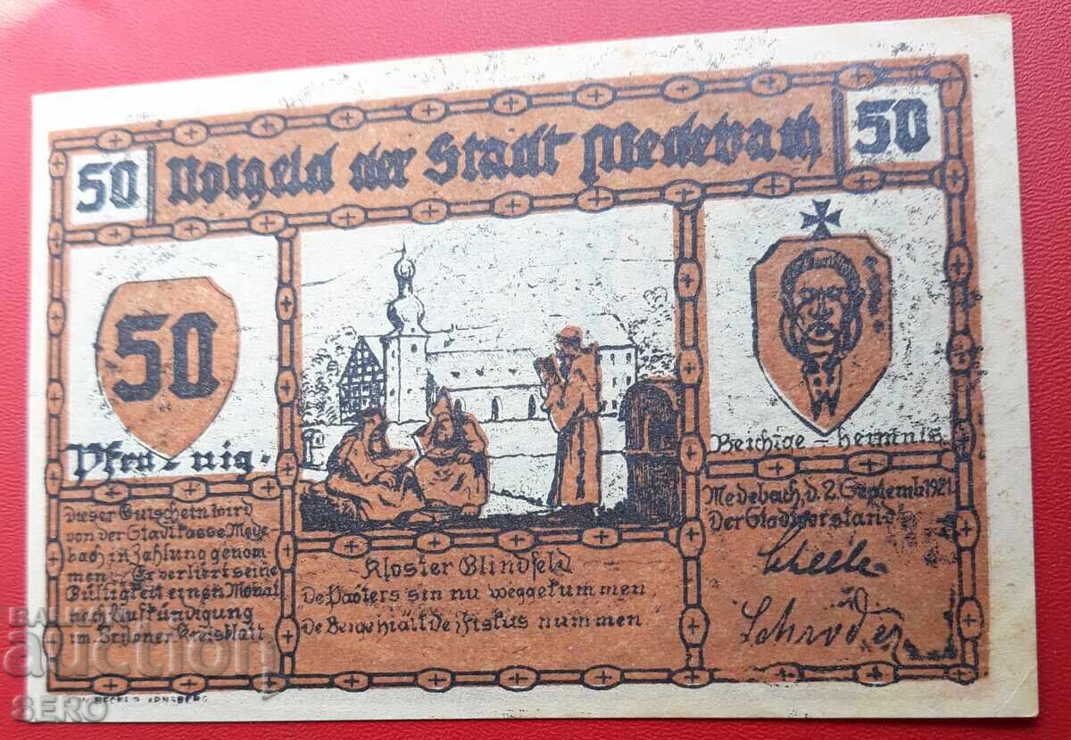 Banknote-Germany-S.Rhine-Westphalia-Medebach-50 pfennig 1921 with price 2.00 BGN | € 1.02