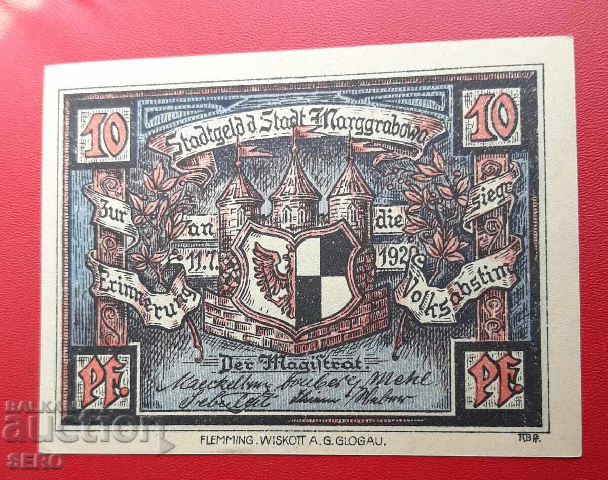 Банкнота-Германия-Прусия-Маргграбова-10 пфенига 1920 с цена 2.50 лв. | € 1.28