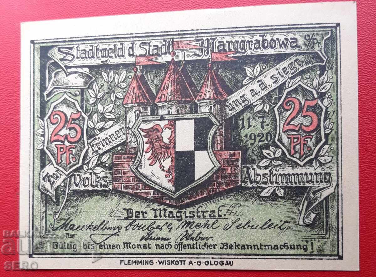 Banknote - Germany - Prussia - Marggrabowa - 25 Pfennig 1920 with price 2.50 BGN | € 1.28 Banknote - Germany - Prussia - Marggrabowa - 25 Pfennig 1920 with price 2.50 BGN | € 1.28
